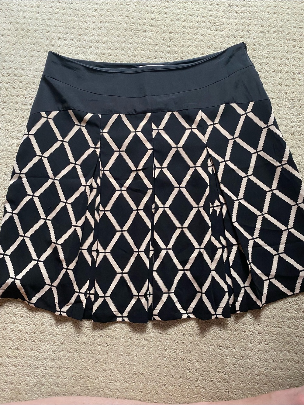 Navy and Cream Geometric Pleated Skirt